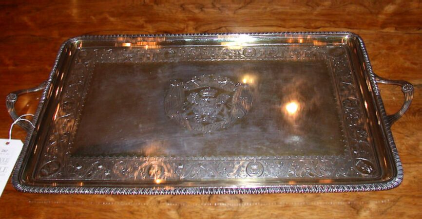 Lot image - George III Gilt Silver Two-Handled Serving Tray