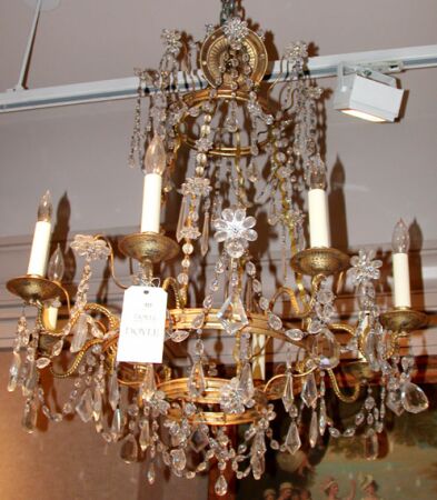 Lot image - Continental Neoclassical Gilt-Metal and Cut Glass Eight-Light Chandelier
