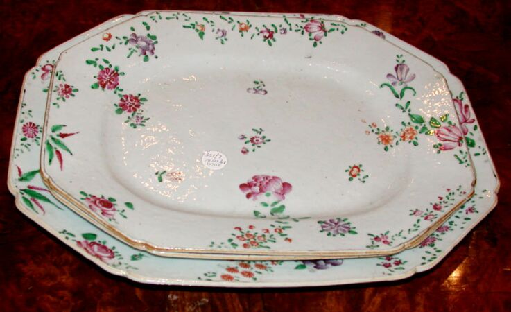 Lot image - Three Chinese Export Famille Rose Porcelain Platters