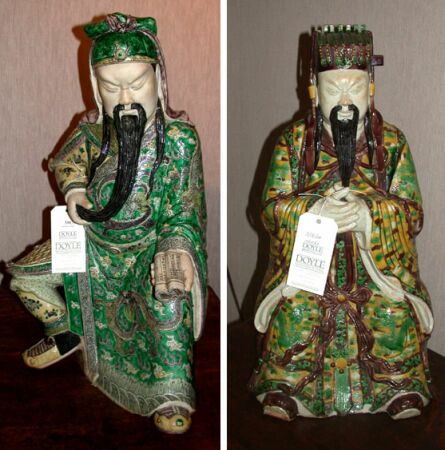 Lot image - Pair of Chinese Famille Verte Style Biscuit Porcelain Figures of Immortals