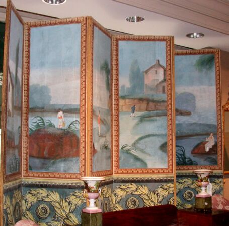 Lot image - French Wallpaper Six-Panel Screen
