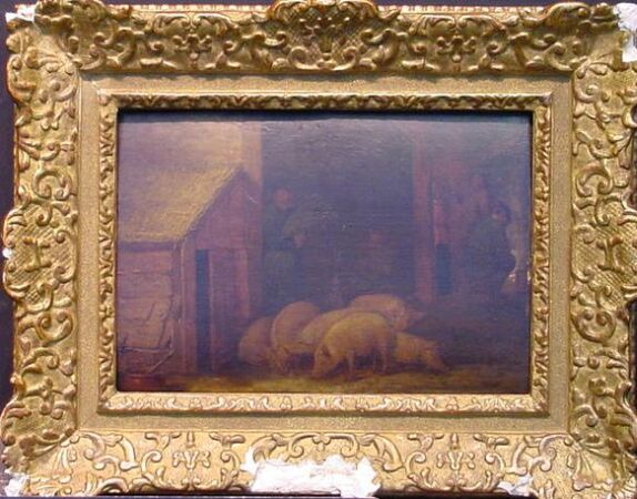 Lot image - Circle of David Teniers, the Younger BARN INTERIOR WITH PIGS AND PEASANTS