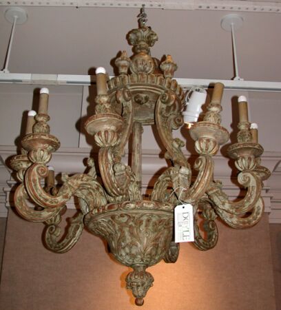 Lot image - Continental Baroque Style Painted Pine Ten-Light Chandelier