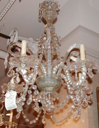 Lot image - Pair of George III Style Cut Glass Five-Light Chandeliers