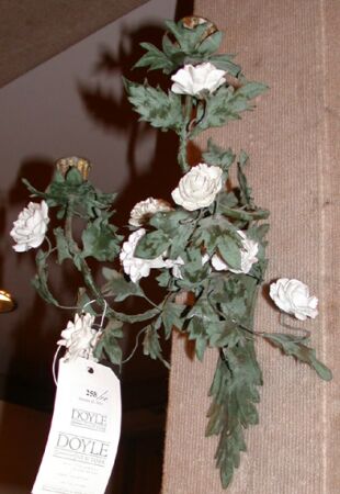 Lot image - Pair of Louis XV Style Tole and Porcelain Two-Light Sconces