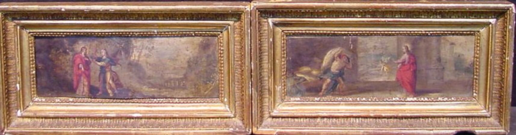 Lot image - Flemish School 17th Century CHRIST TEMPTED BY SATAN and CHRIST WITH MAN HOISTING SACK: TWO