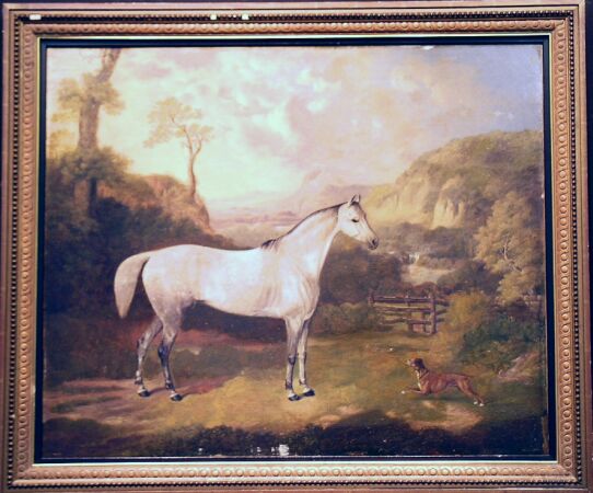 Lot image - C. Jackson British, 19th century BAY HORSE AND DOG IN AN EXTENSIVE LANDSCAPE