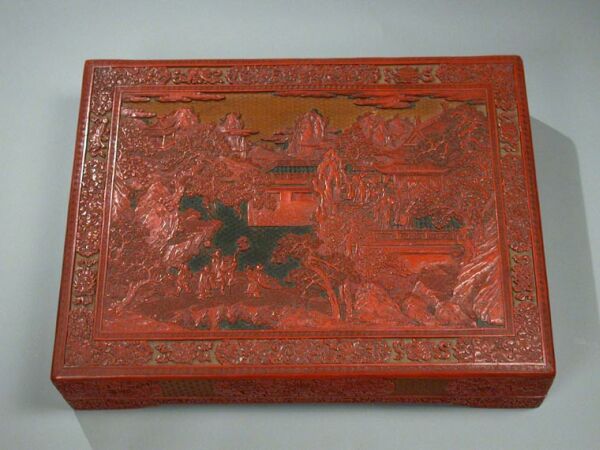 Lot image - Chinese Three-Color Cinnabar Lacquer Box, Qianlong Period