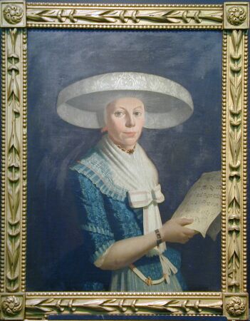 Lot image - French School 19th Century PORTRAIT OF A WOMAN IN 18TH CENTURY DRESS HOLDING A MUSICAL SCORE