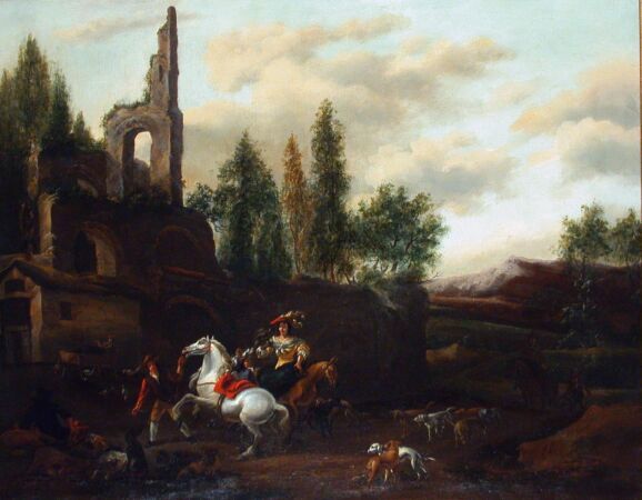 Lot image - Circle of Nicolas Berchem FALCONING PARTY