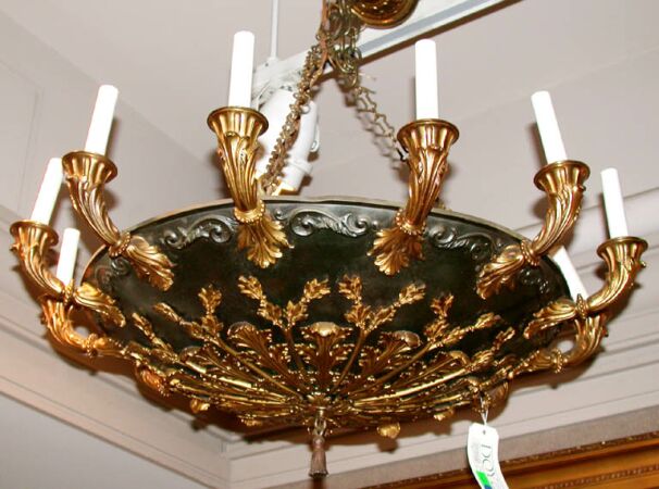 Lot image - Empire Style Gilt and Patinated-Bronze Twelve-Light Chandelier
