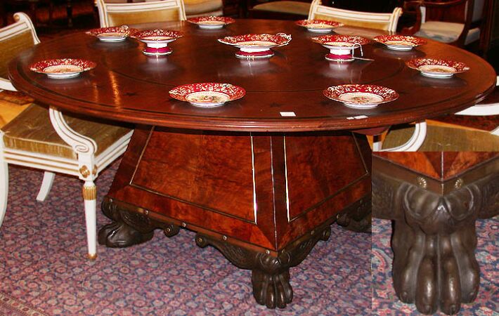 Lot image - Regency Style Brass and Ebonized Inlaid Extension Center Table