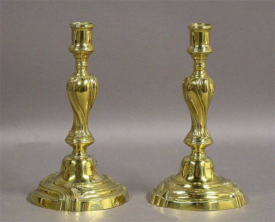 Lot image - Pair of Louis XVI Style Brass Candlesticks