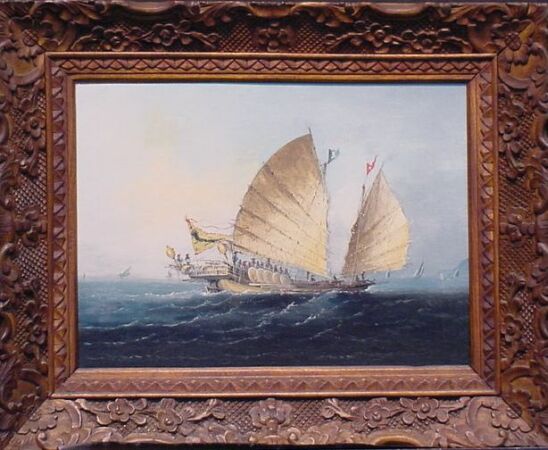 Lot image - Chinese School Mid 19th century A WAR JUNK UNDER SAIL OFF THE COAST