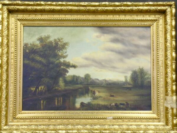 Lot image - American School 19th Century COWS AT REST BY A STREAM