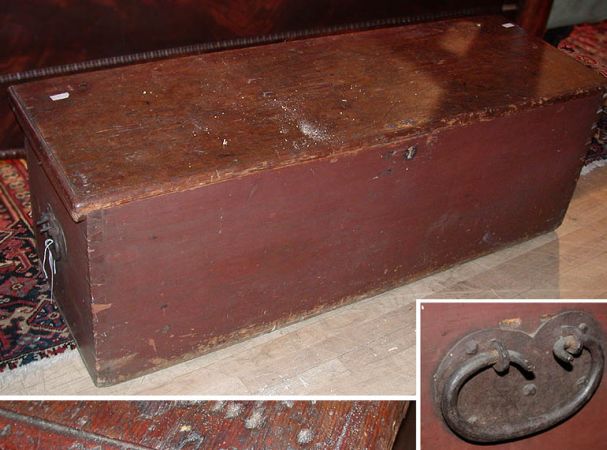 Lot image - Red Stained Pine Blanket Chest