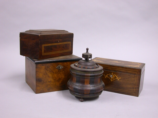 Lot image - Miscellaneous Group of Four Wood Tea Caddies