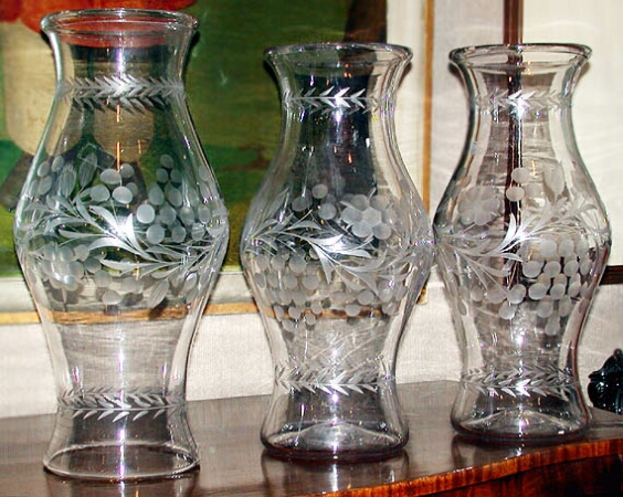 Lot image - Group of Three Etched Glass Hurricane Shades