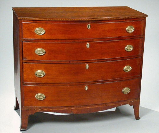 Lot image - Federal Inlaid Cherry Bow Front Chest of Drawers