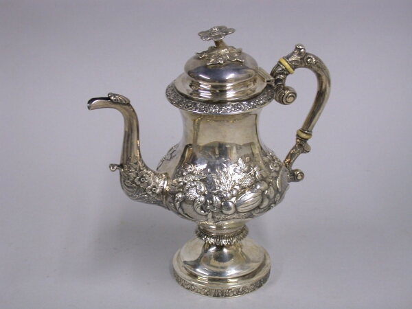 Lot image - Rococo Revival Coin Silver Coffee Pot
