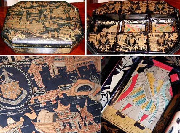 Lot image - Chinese Export Black Lacquered Games Box