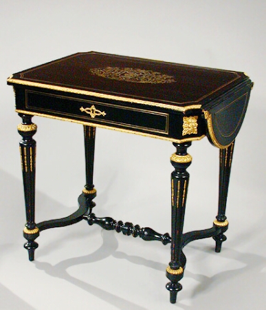 Lot image - Renaissance Revival Gilt-Bronze Mounted Ebonized Drop-Leaf Table