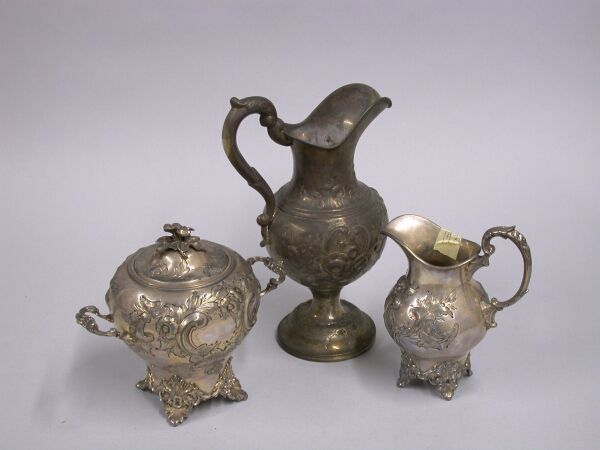 Lot image - Rococo Revival Coin Silver Creamer and Covered Sugar