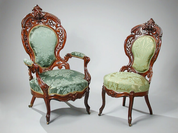 Lot image - Set of Four Rococo Revival Rosewood Chairs Attributed to J.& J.W. Meeks, New York, circa 1855