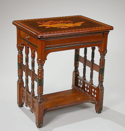 Lot image - Inlaid Walnut Side Table Possibly Herter Brothers, circa 1870