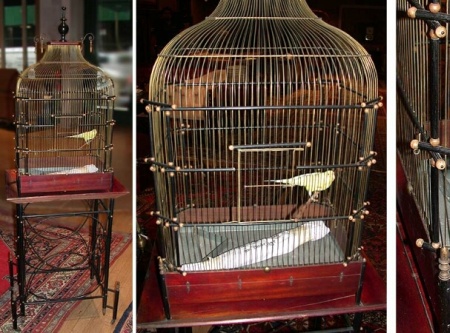 Lot image - Ebonized Wood Birdcage and Stand