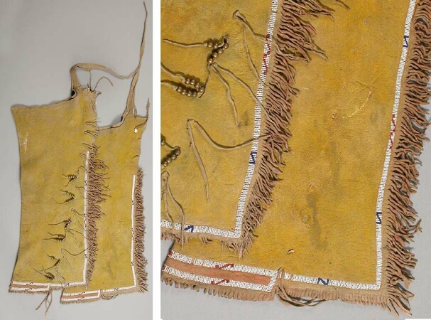 Lot image - Pair of Southern Plains Beaded and Painted Fringed Hide Leggings