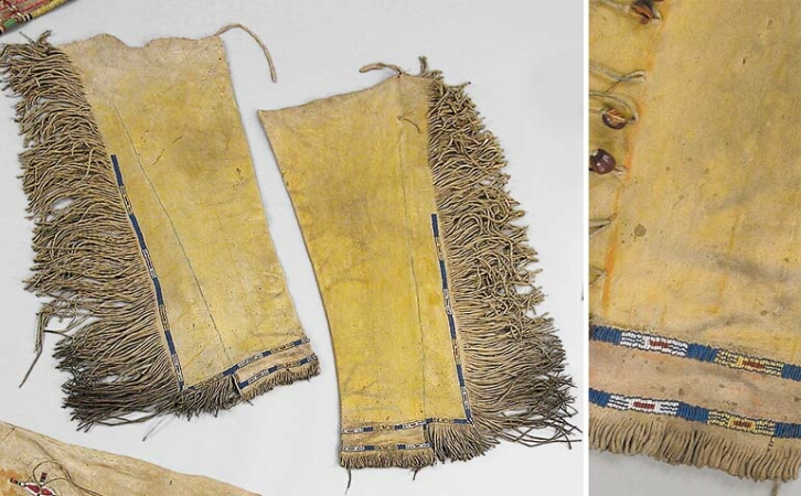 Lot image - Pair of Kiowa Painted Hide Leggings