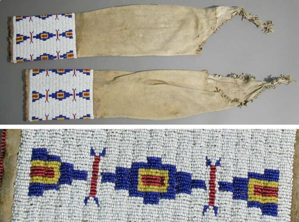 Lot image - Pair of Sioux Beaded Hide Leggings