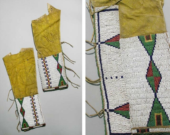 Lot image - Pair of Plains Beaded and Painted Hide Sleeves