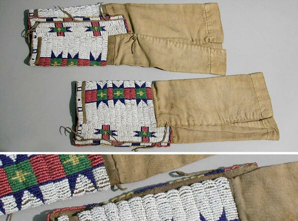 Lot image - Pair of Sioux Fabric and Hide Leggings