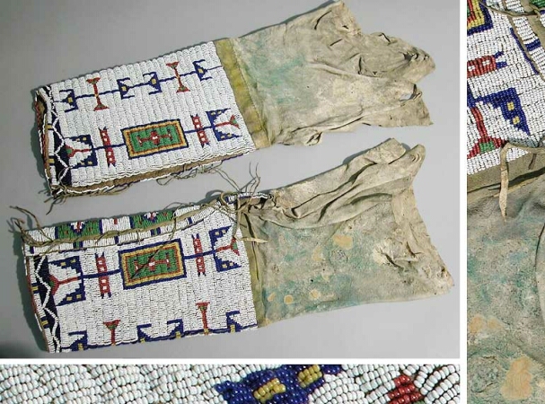 Lot image - Pair of Sioux Beaded and Painted Leggings