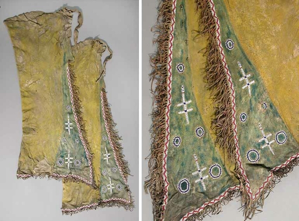 Lot image - Pair of Southern Plains Beaded and Painted Hide Leggings