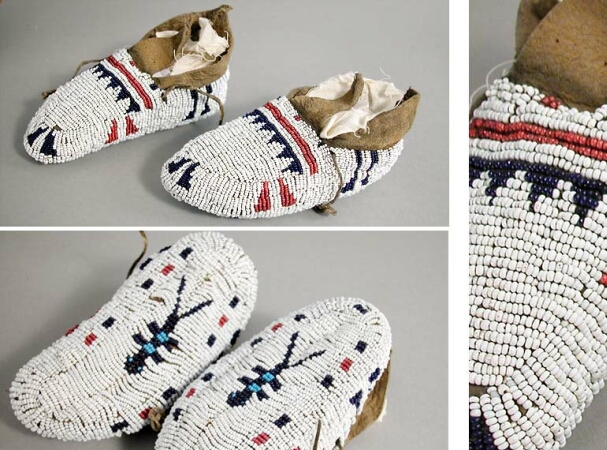 Lot image - Pair of Sioux Beaded Hide Childs Moccasins