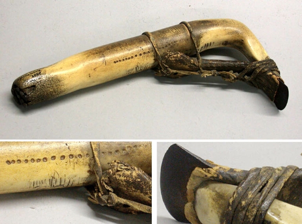 Lot image - Plains Bone and Leather Wrapped Adze