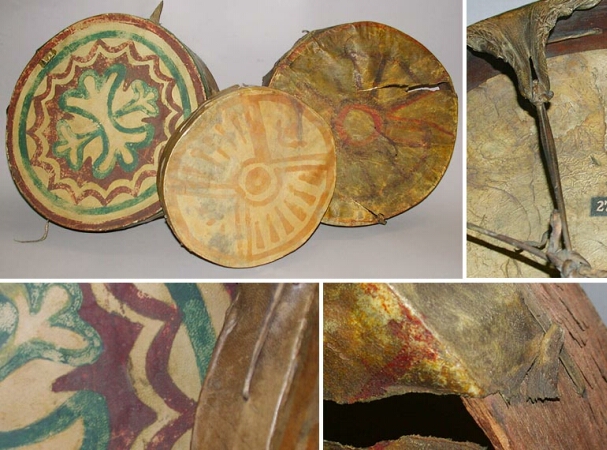 Lot image - Three Plains Painted Hide Drums