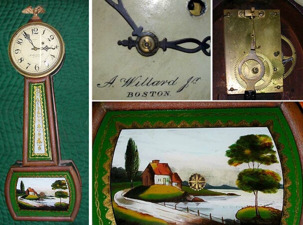 Lot image - Mahogany and Eglomise Banjo Clock