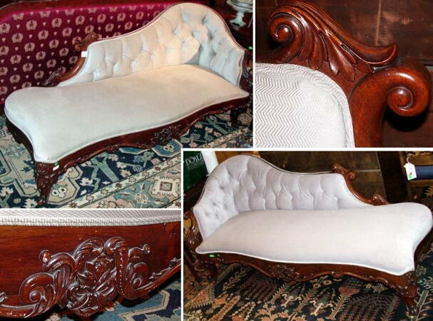 Lot image - Pair of Rococo Revival Upholstered Rosewood and Mahogany Couches  Mid 19th century