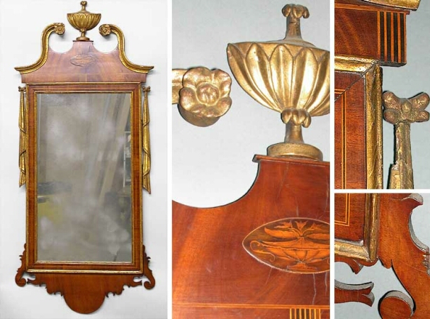 Lot image - Federal inlaid and Parcel Gilt Mirror