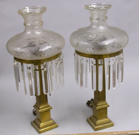 Lot image - Pair of Victorian Brass Astral Lamps