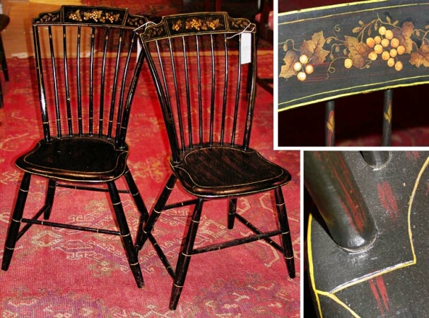Lot image - Set of Six Black Painted Windsor Chairs 19th Century