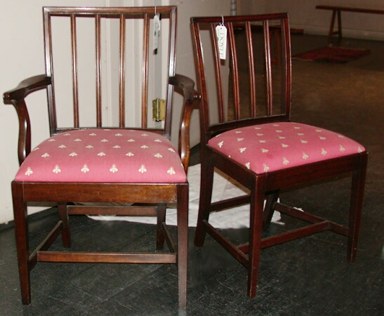 Lot image - Set of Eight Federal Mahogany Dining Chairs New Hampshire, circa 1800, one armchair later