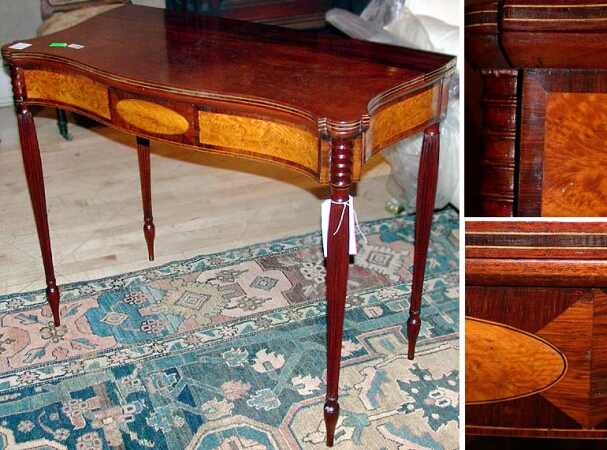 Lot image - Federal Inlaid Mahogany Fold Over Serpentine Front Card Table