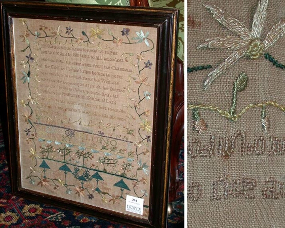 Lot image - Wool and Linen Needlework Picture  Isabella Dunn, March 16, 1770