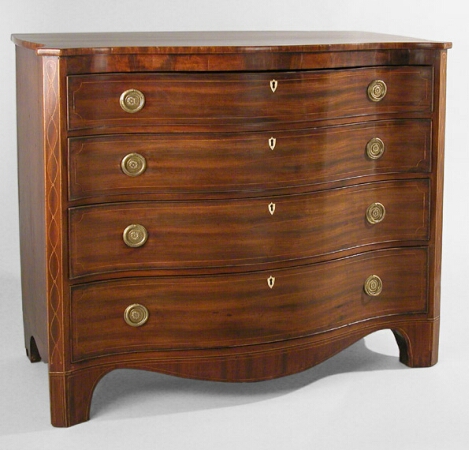 Lot image - Federal Inlaid Mahogany Serpentine Front Chest of Drawers  Possibly Norfolk, Virginia, early 19th century