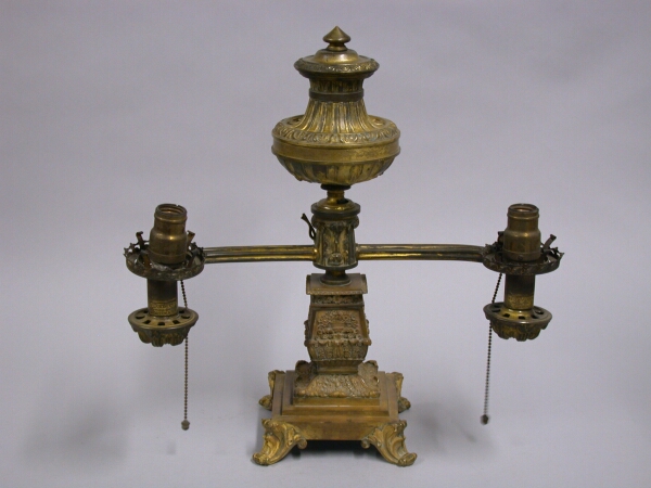 Lot image - Gilt-Bronze Two-Light Argand Lamp  Retailed by B. Gardiner, New York